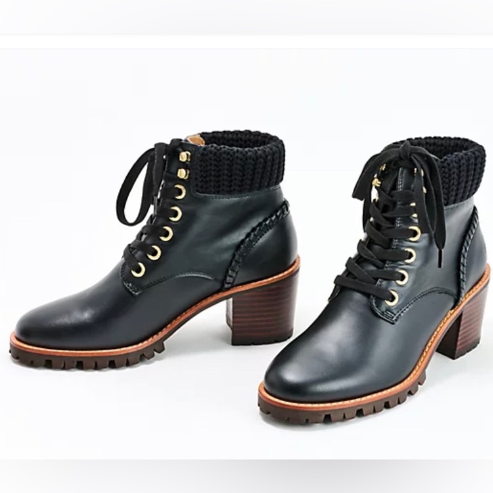 Jack Rogers - Harper Hiker Leather & Knit Accent Lace Up  Boots -  Size 6